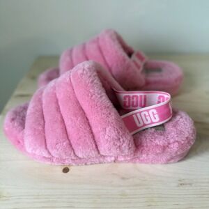 UGG Pink Shearling Slide Slippers – Women's Size 12 fluff style